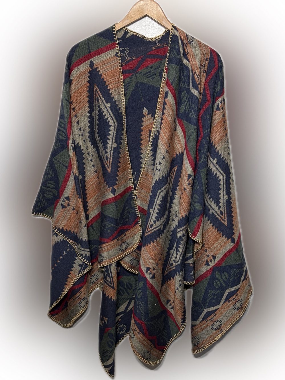 Unbranded Poncho Boho Southwestern Aztec Knit Country Cowgirl Casual Cape OS